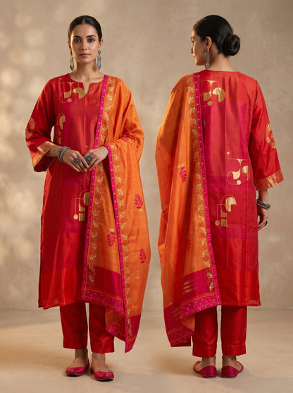 Semi Stitched Chanderi Formal Suitset