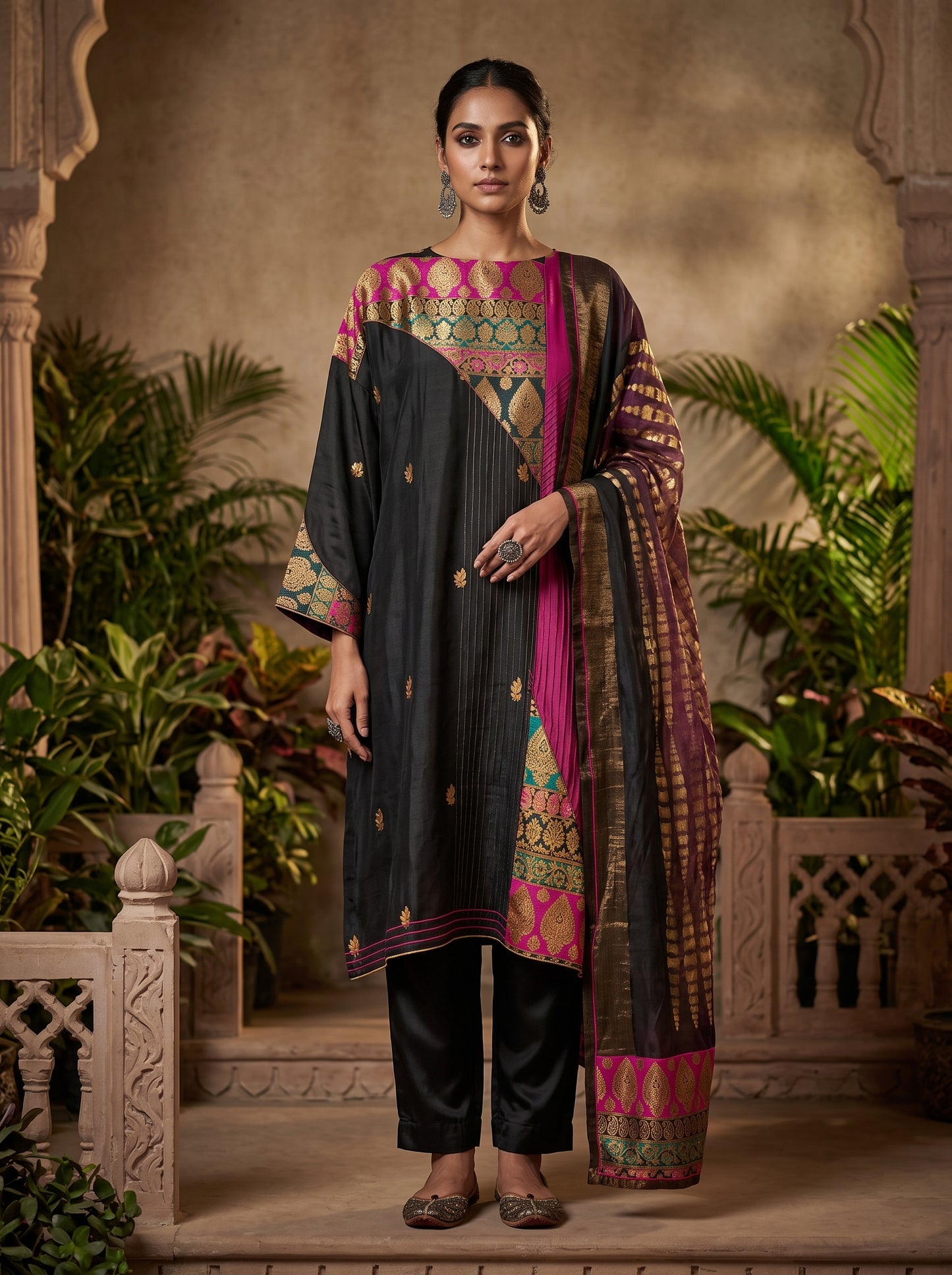 Semi Stitched Chanderi Formal Suitset