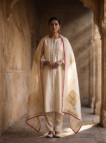 Semi Stitched Chanderi Formal Suitset