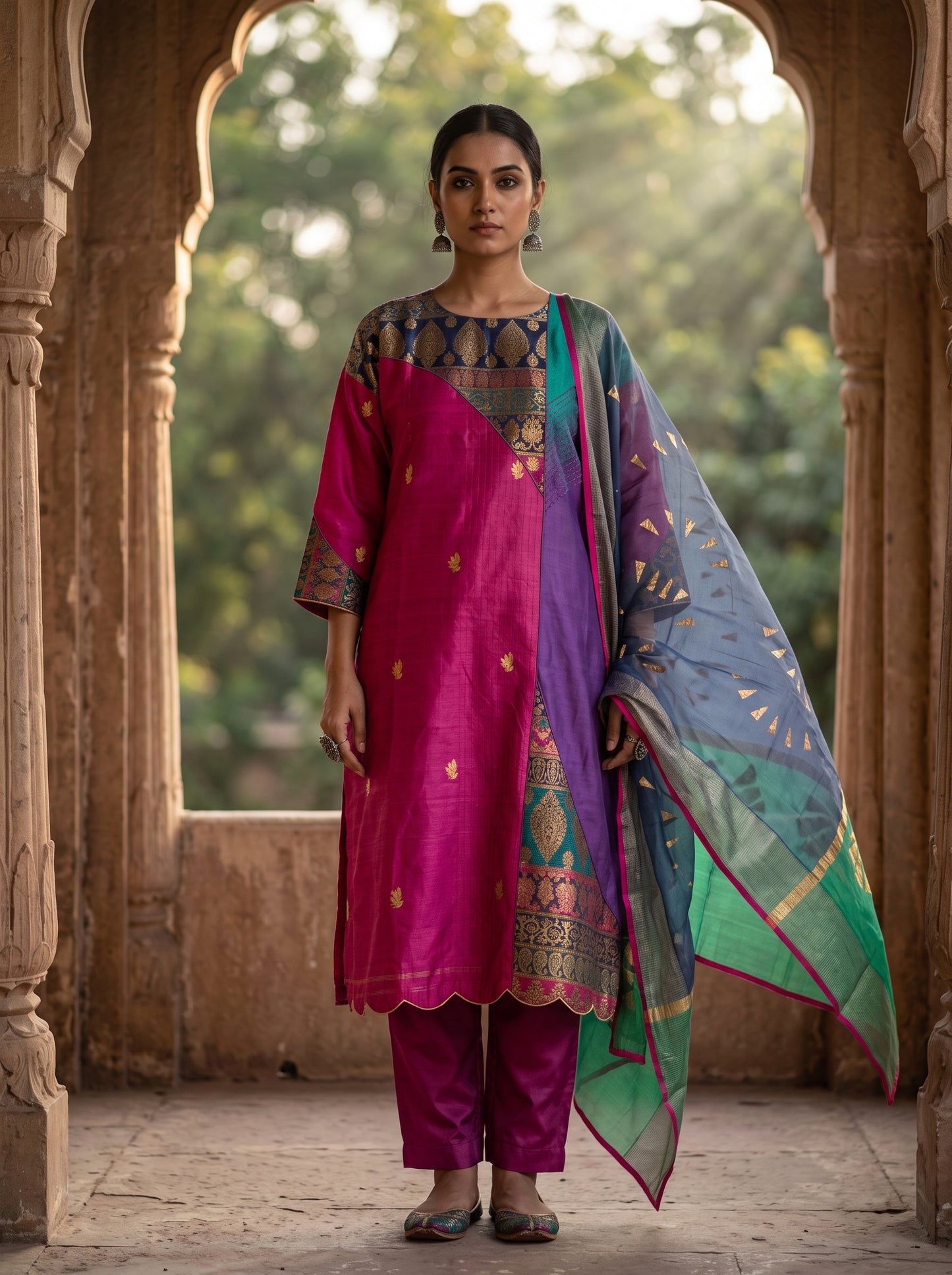 Semi Stitched Chanderi Formal Suitset