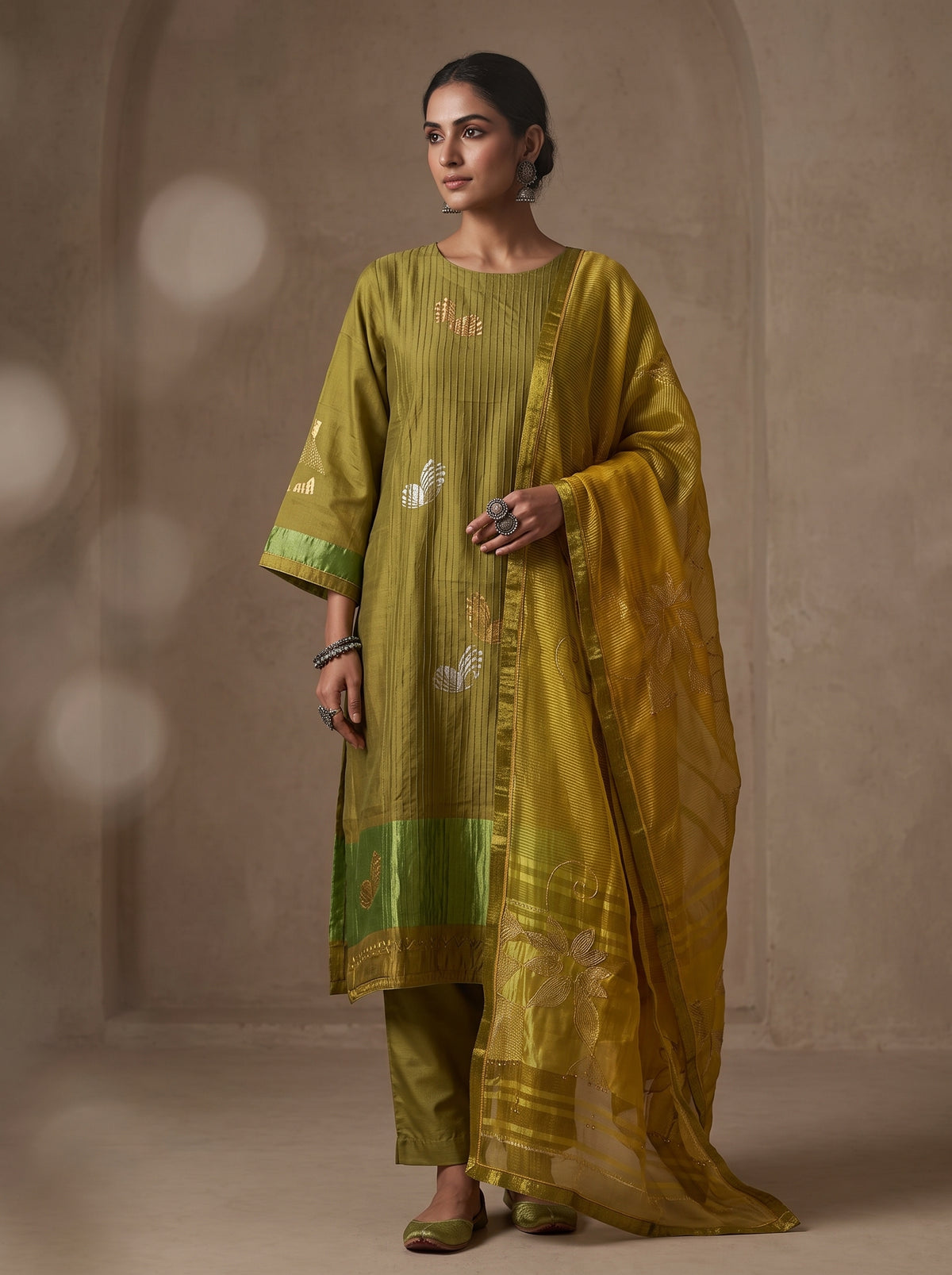 Semi Stitched Chanderi Formal Suitset