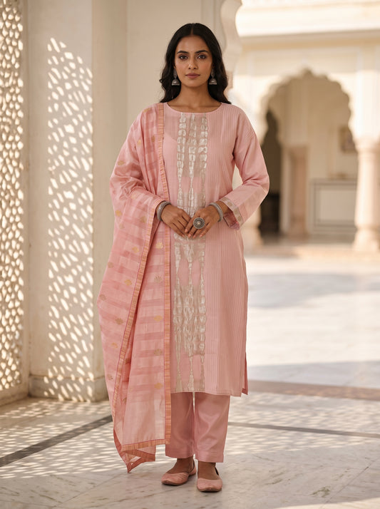 Semi Stitched Chanderi Formal Suitset