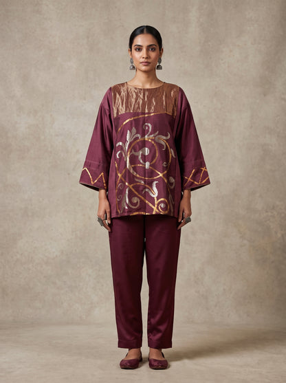 SemiStitched zariwoven Purple chanderi Tunic
