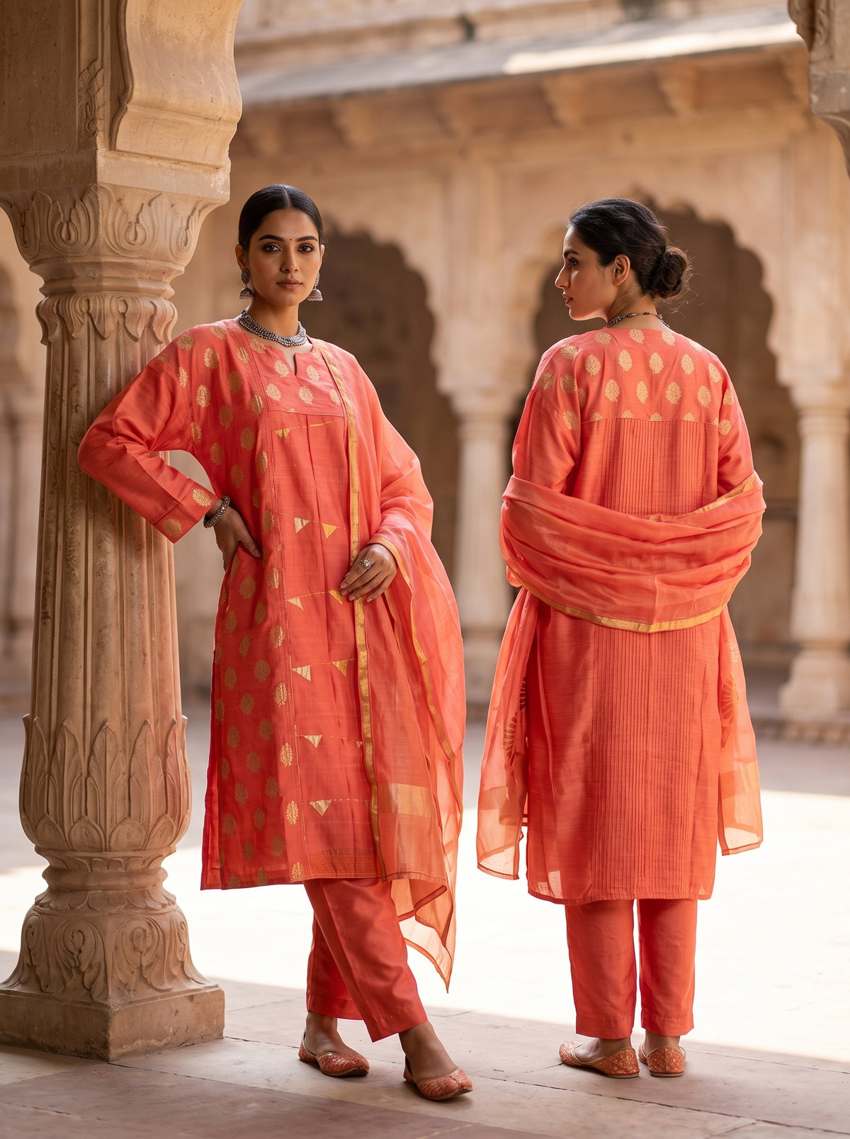 Semi Stitched Chanderi Formal Suitset