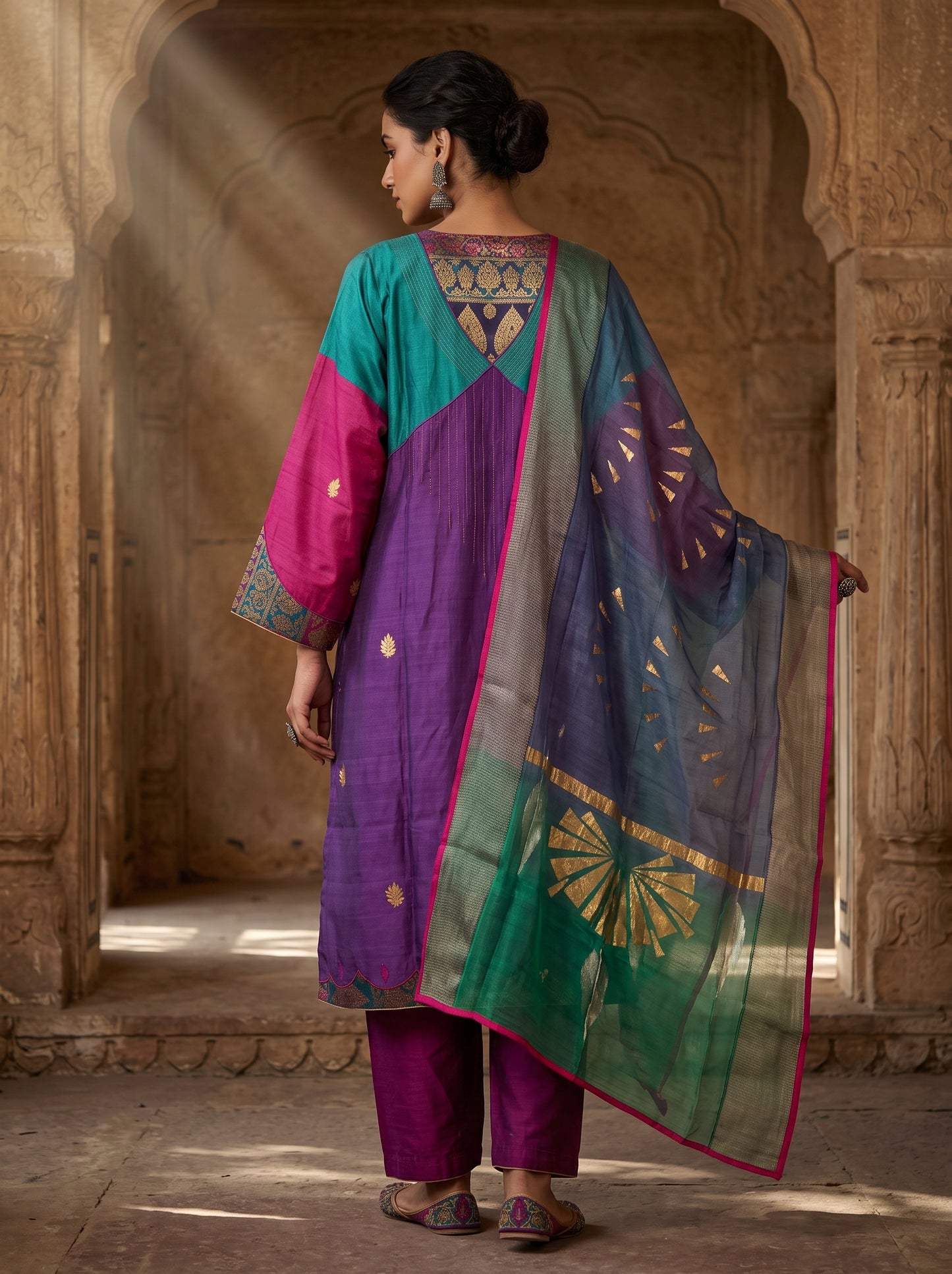 Semi Stitched Chanderi Formal Suitset