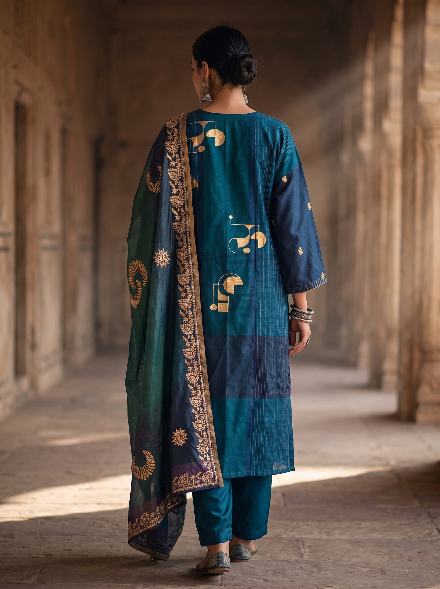 Semi Stitched Chanderi Formal Suitset