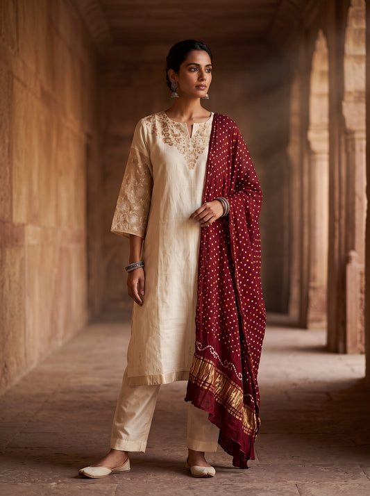 Semi Stitched Chanderi Formal Suitset