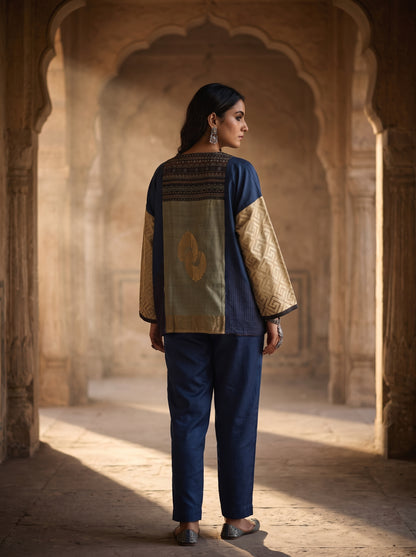 Semi Stitched Chanderi Ajrak Short Tunic