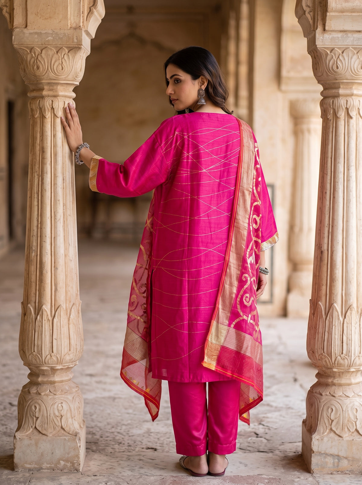 Semi Stitched Chanderi Formal Suitset