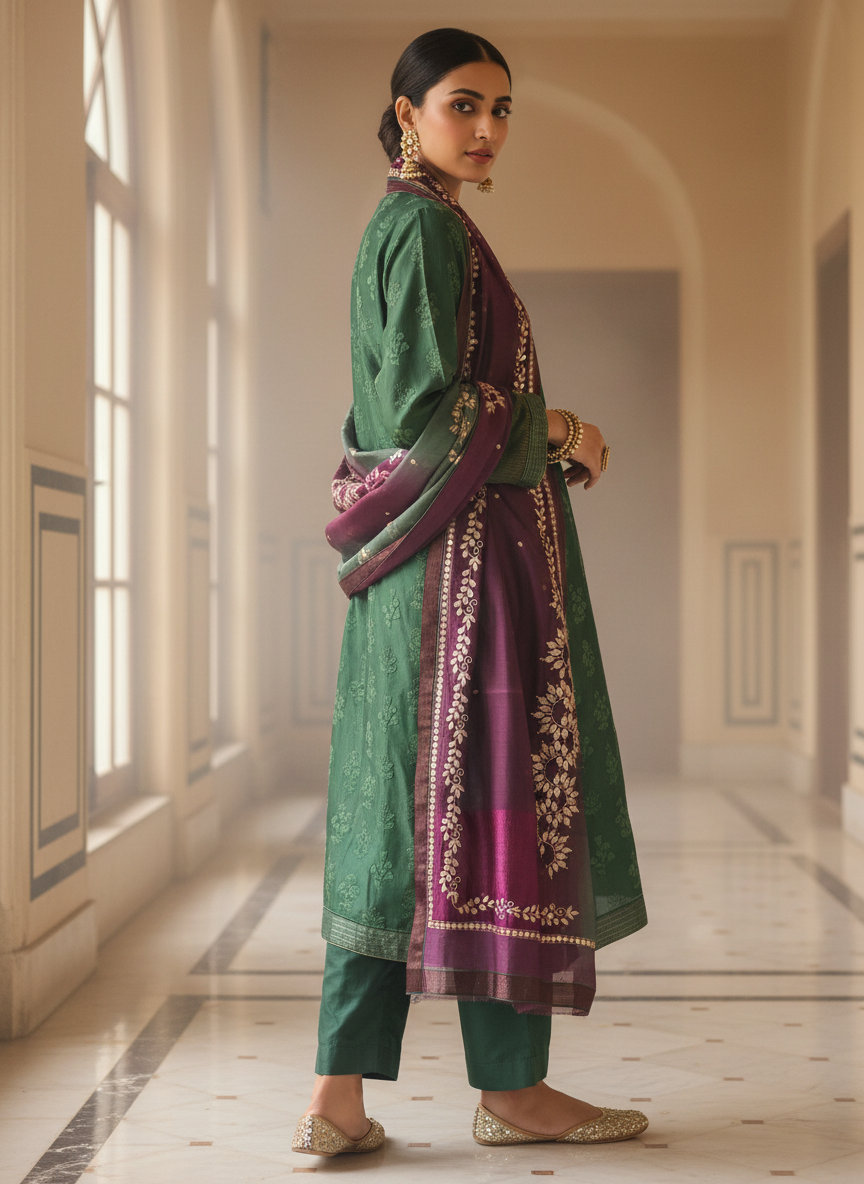 Semi Stitched Chanderi Formal Suitset
