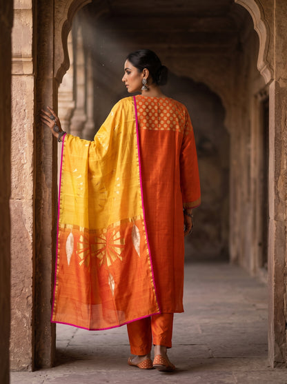 Semi Stitched Chanderi Formal Suitset