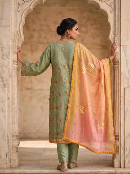 Semi Stitched Chanderi Formal Suitset