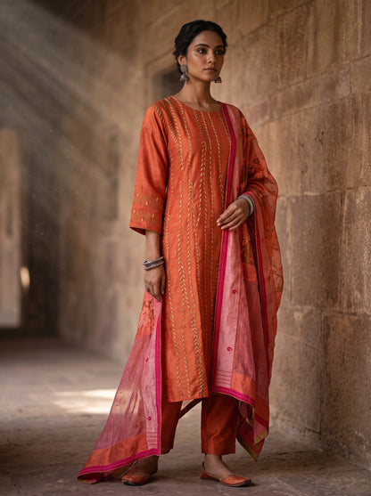 Semi Stitched Chanderi Formal Suitset