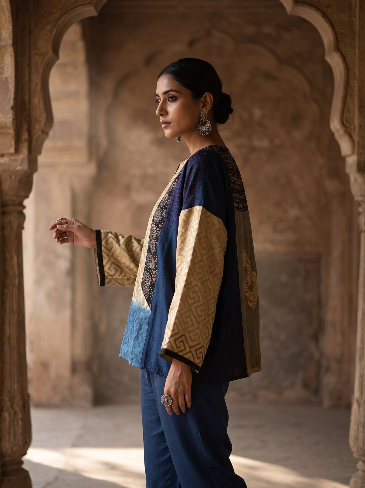 Semi Stitched Chanderi Ajrak Short Tunic