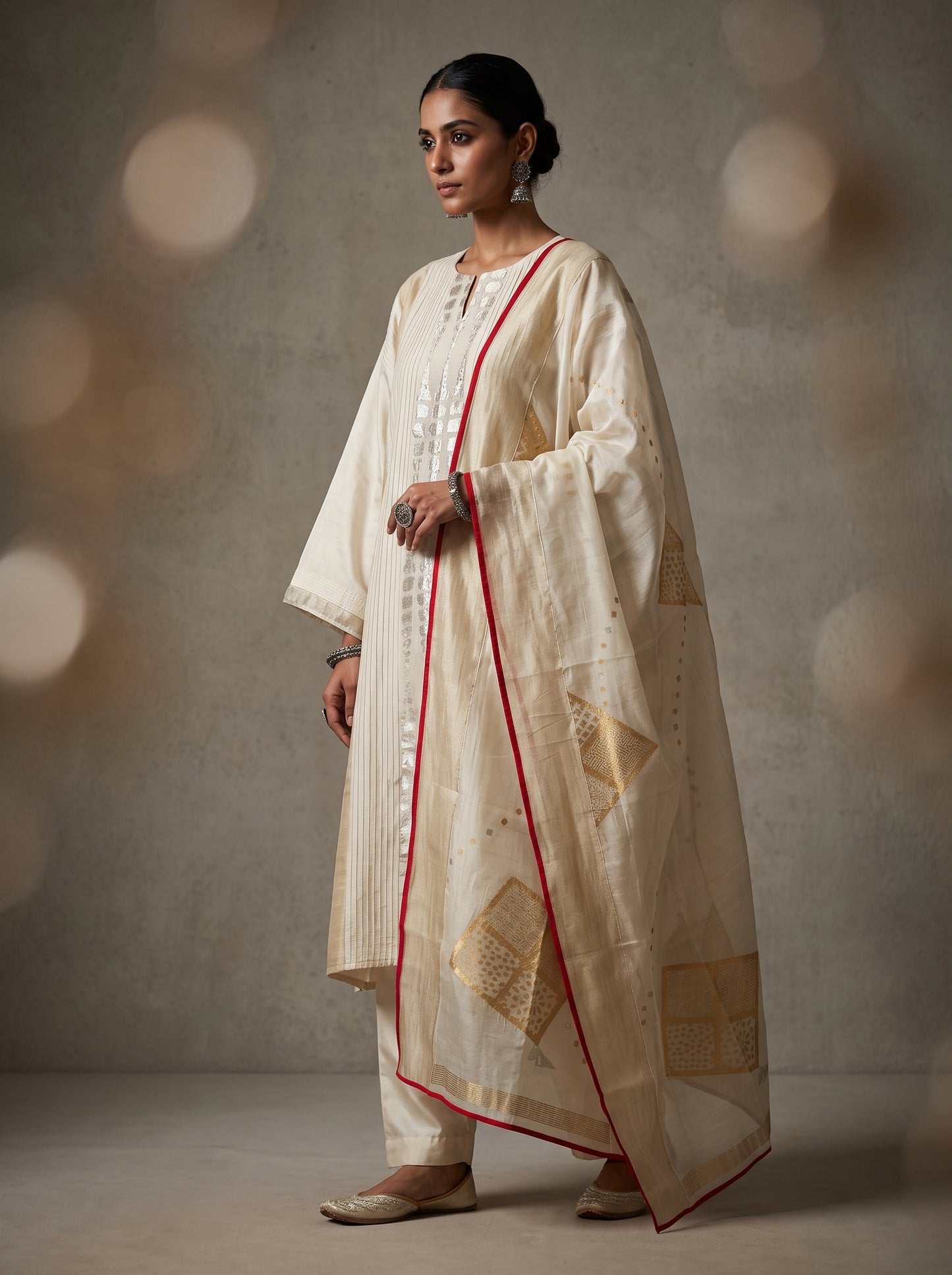 Semi Stitched Chanderi Formal Suitset