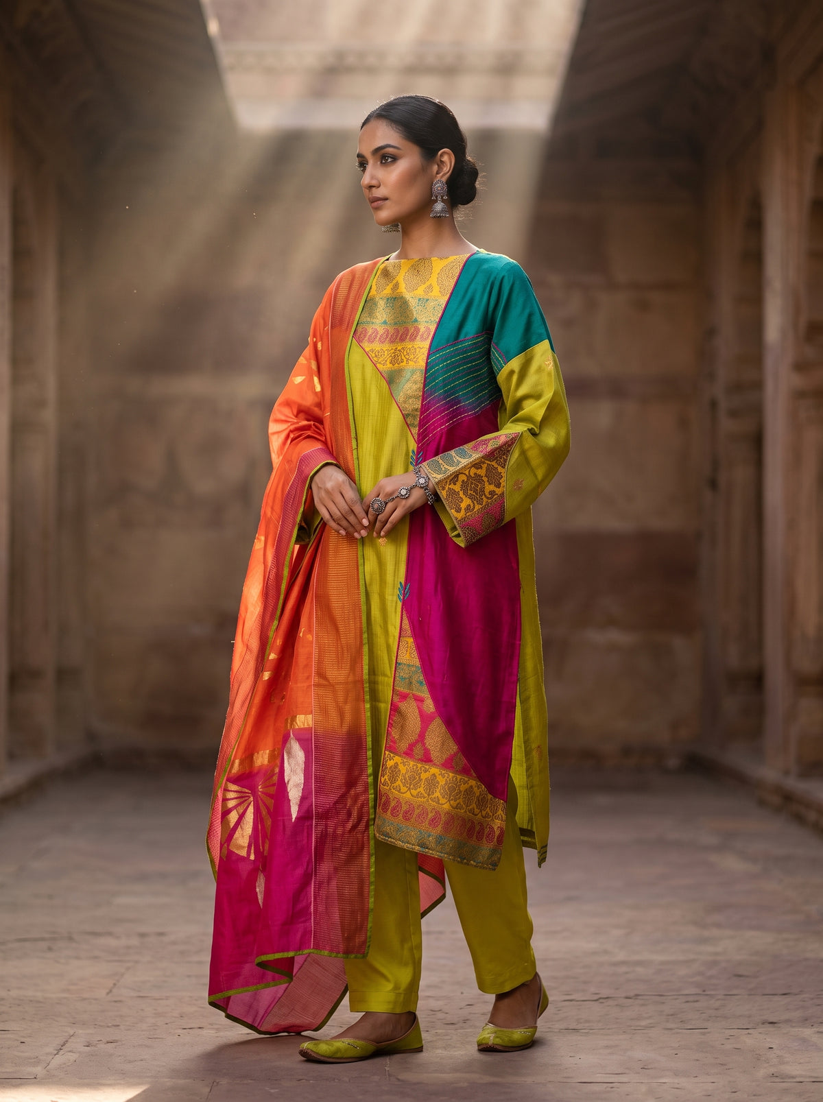 Semi Stitched Chanderi Formal Suitset