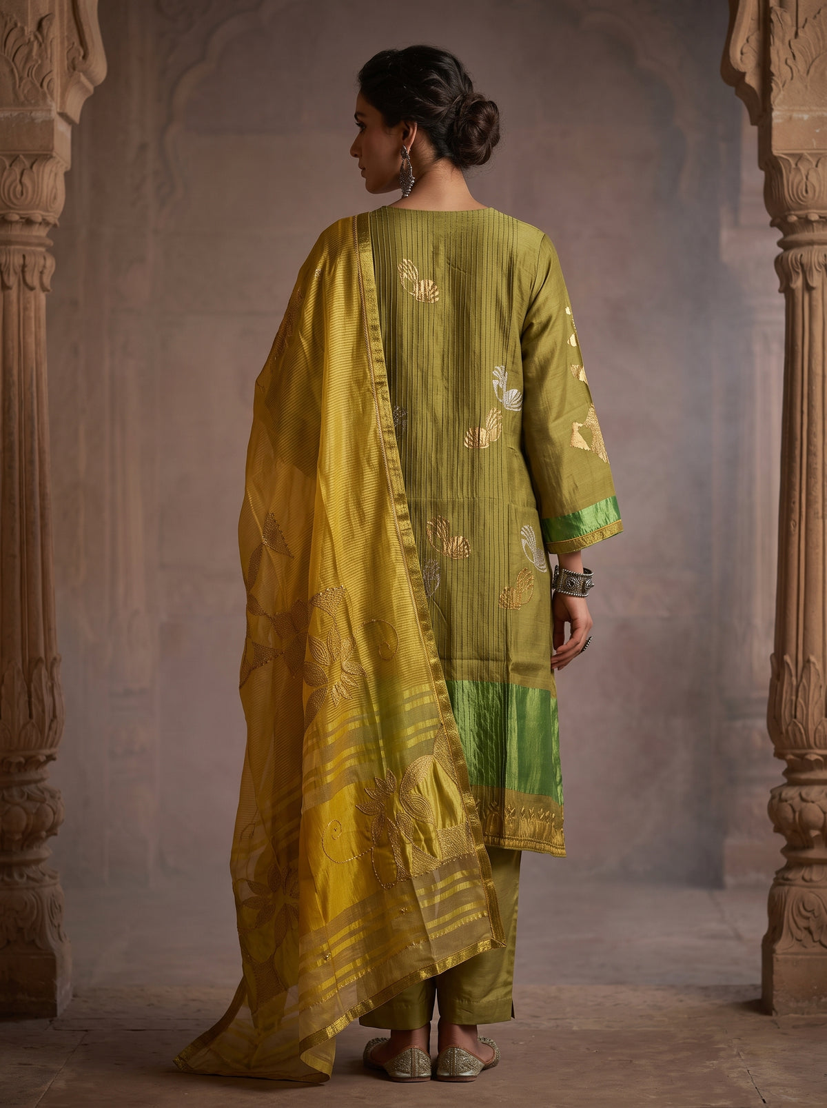 Semi Stitched Chanderi Formal Suitset
