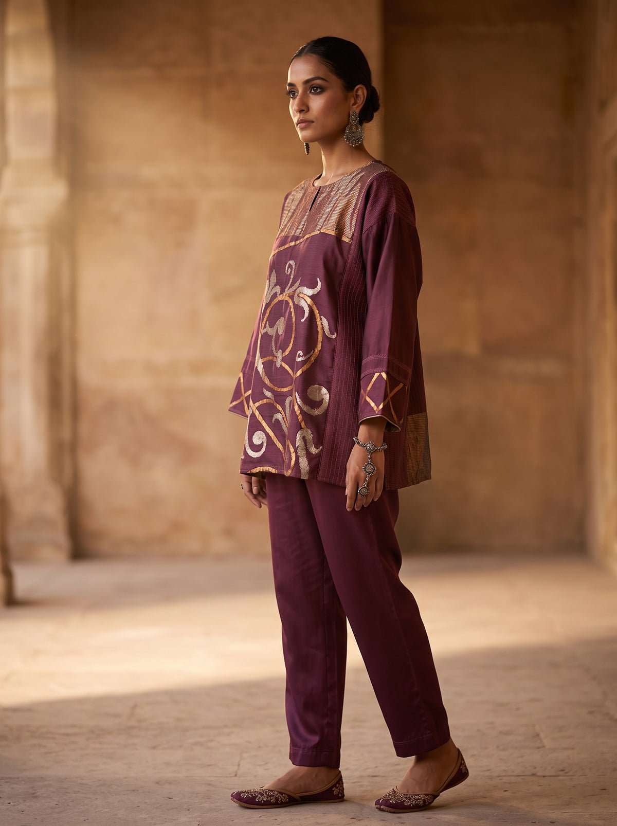 SemiStitched zariwoven Purple chanderi Tunic