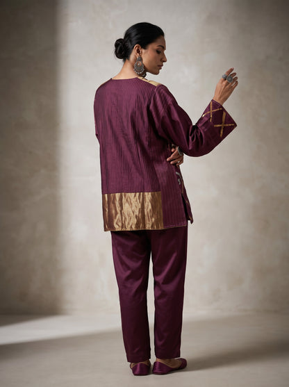 SemiStitched zariwoven Purple chanderi Tunic