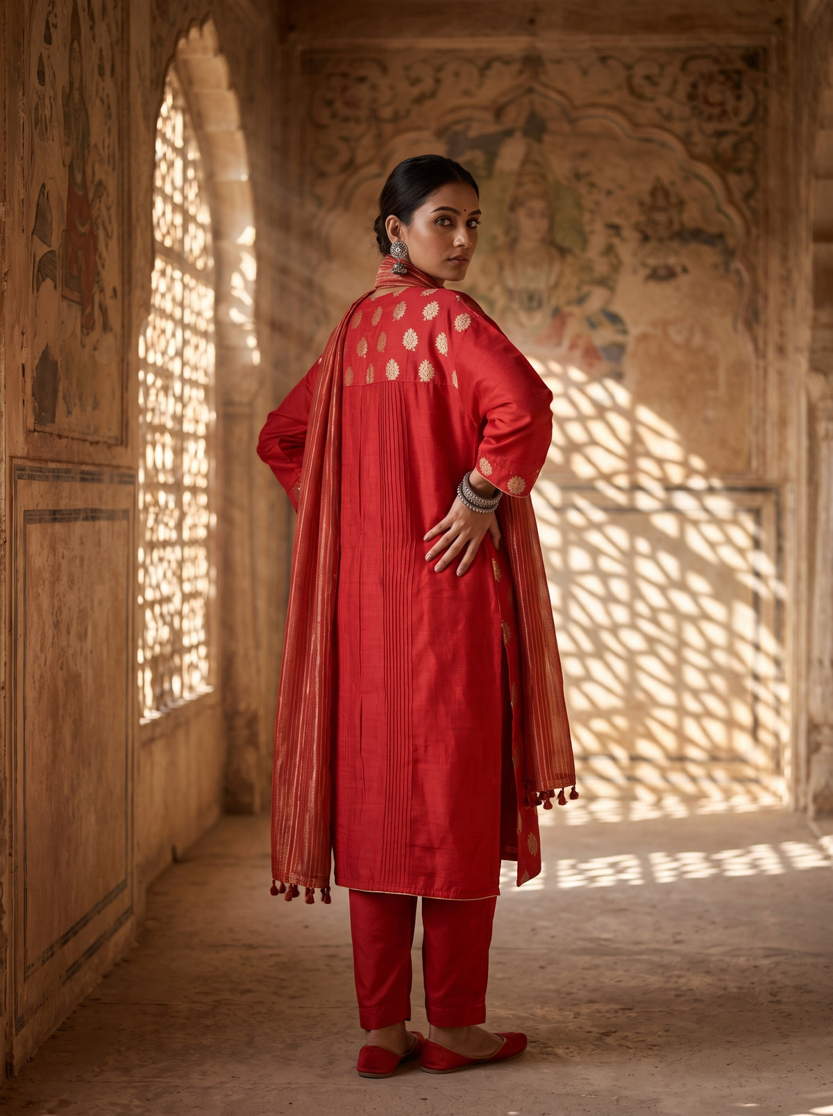 Semi Stitched Chanderi Formal Suitset