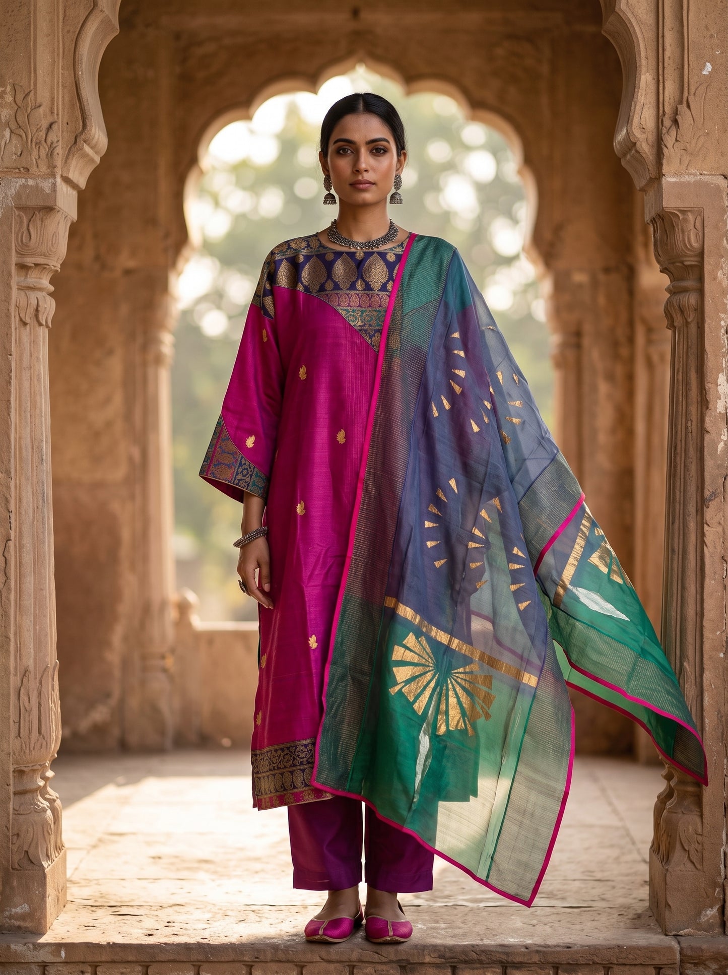Semi Stitched Chanderi Formal Suitset