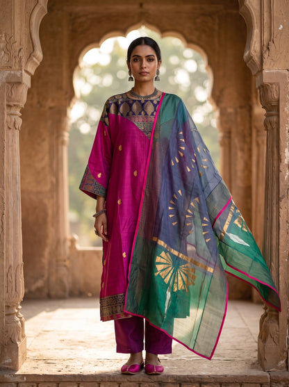 Semi Stitched Chanderi Formal Suitset
