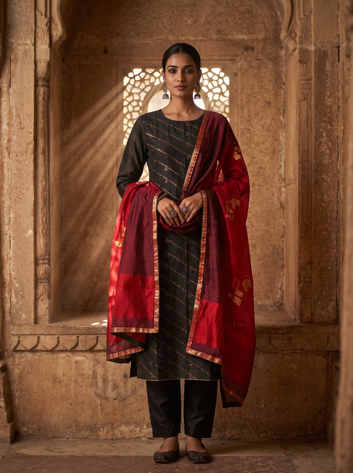 Semi Stitched Chanderi Formal Suitset