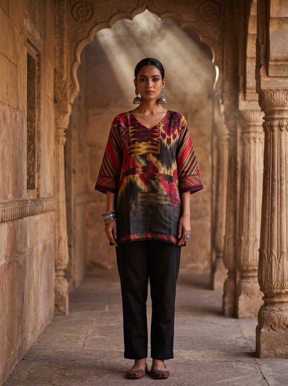 Stitched linen kota Short Tunic