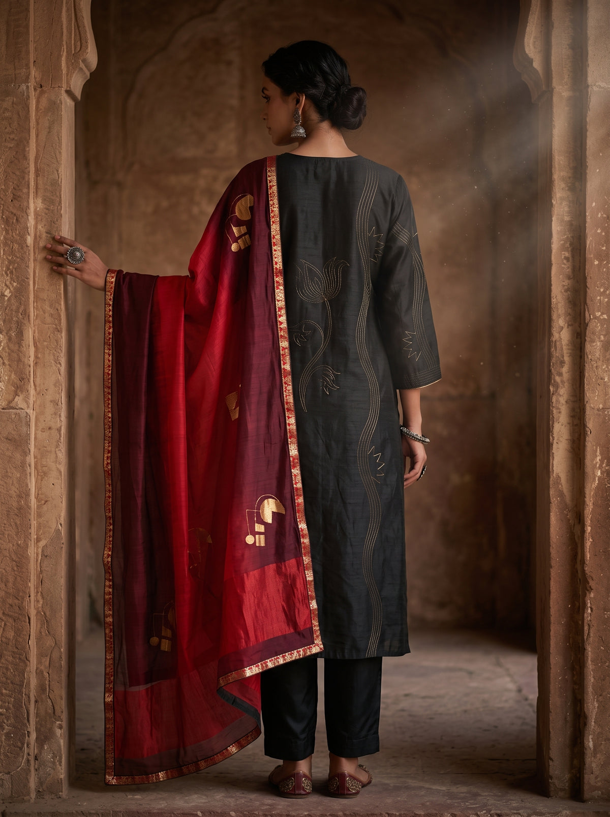 Semi Stitched Chanderi Formal Suitset