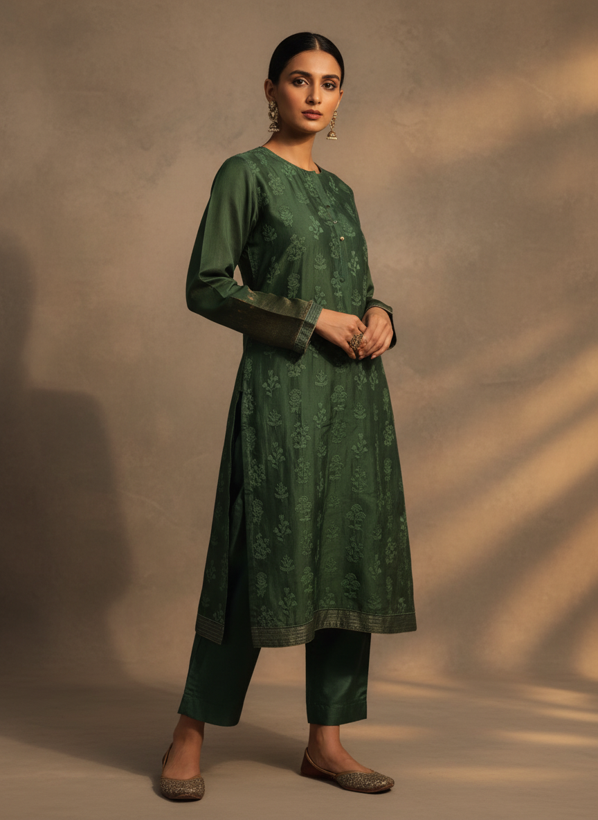 Semi Stitched Chanderi Formal Suitset