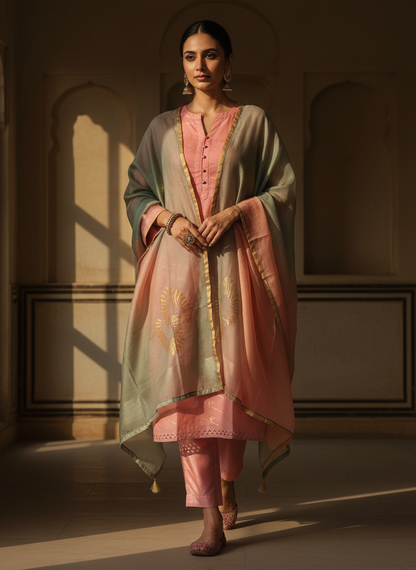 Semi Stitched Chanderi Formal Suitset