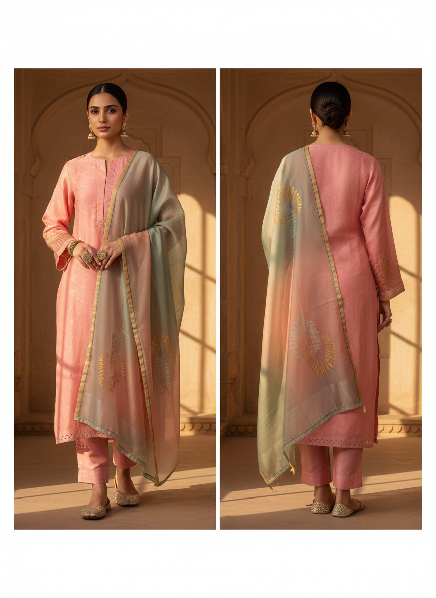 Semi Stitched Chanderi Formal Suitset