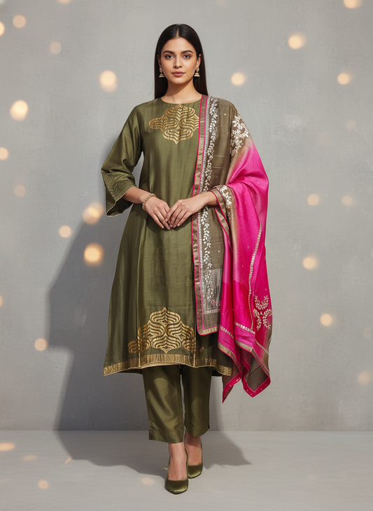 Semi Stitched Formal Chanderi Suitset
