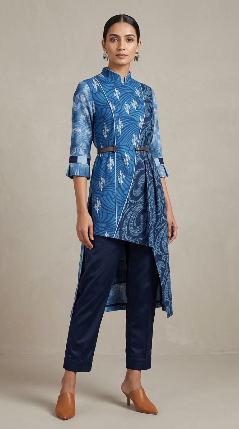 Customised Cotton indigo kurta set