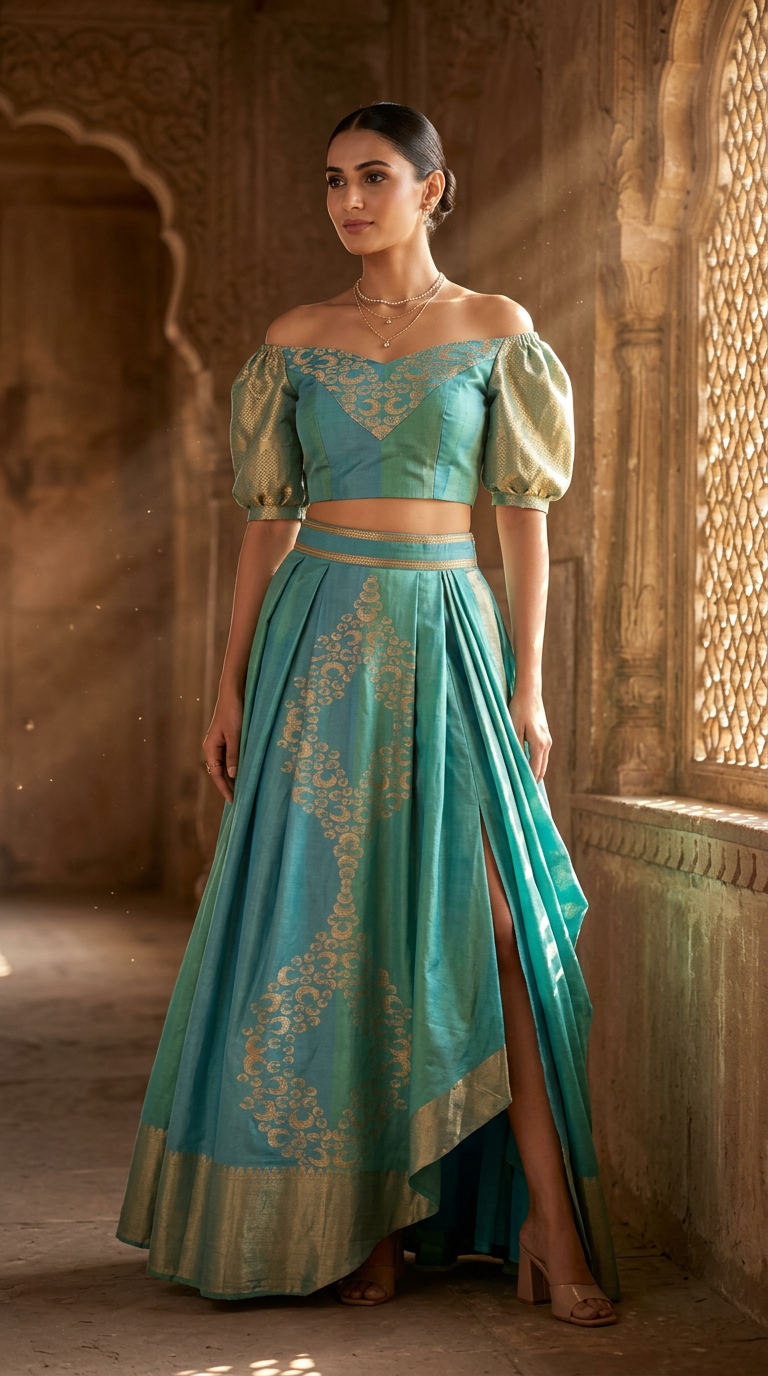 Customised Chanderi Anarkali set