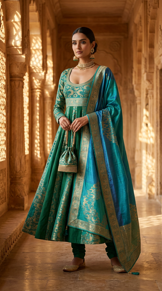 Customised Chanderi Anarkali set