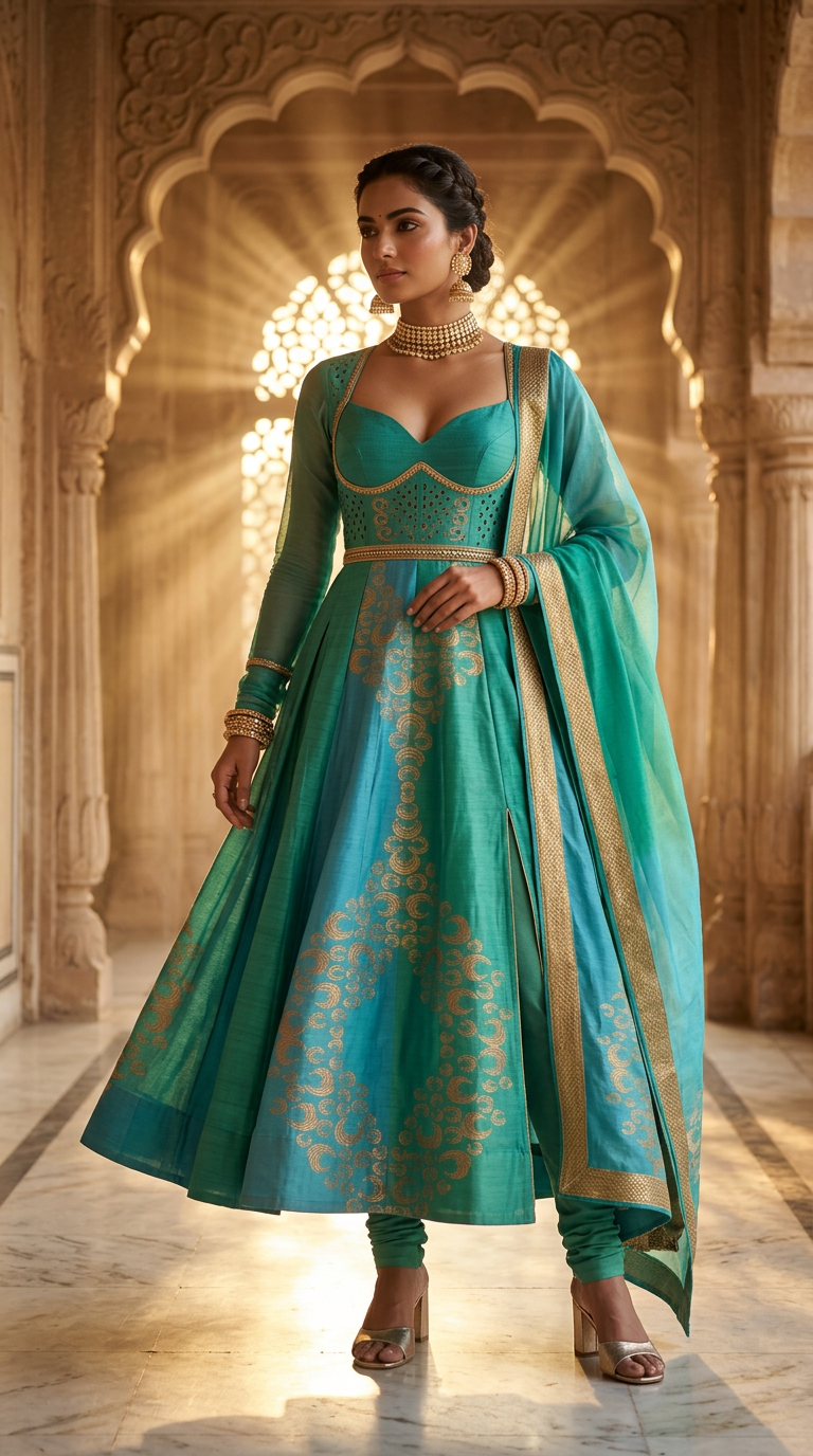 Customised Chanderi Anarkali set