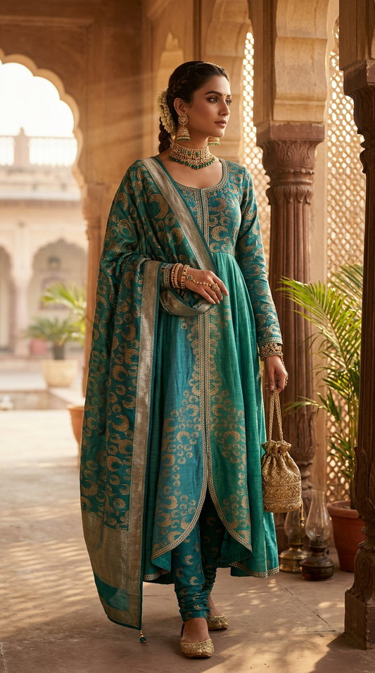 Customised Chanderi Anarkali set