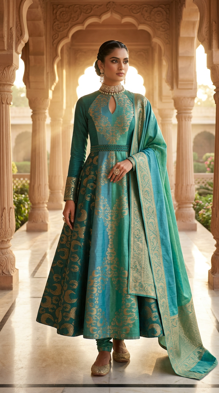 Customised Chanderi Anarkali set