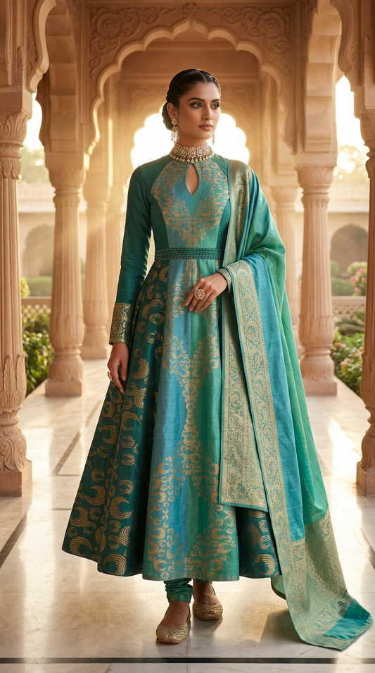 Customised Chanderi Anarkali set