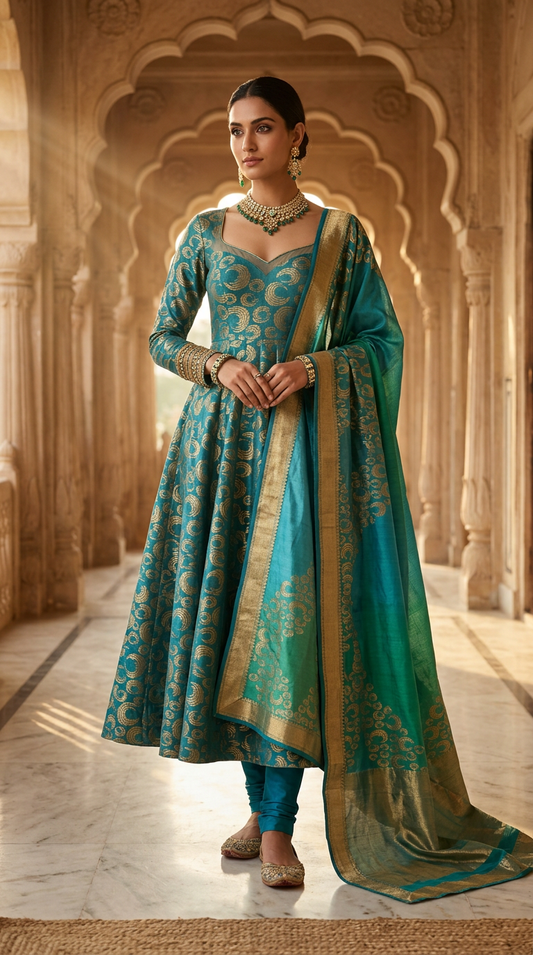 Customised Chanderi Anarkali set