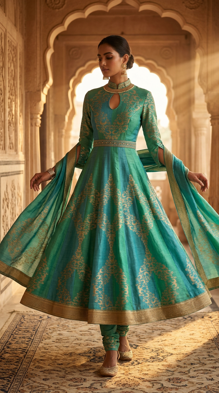 Customised Chanderi Anarkali set