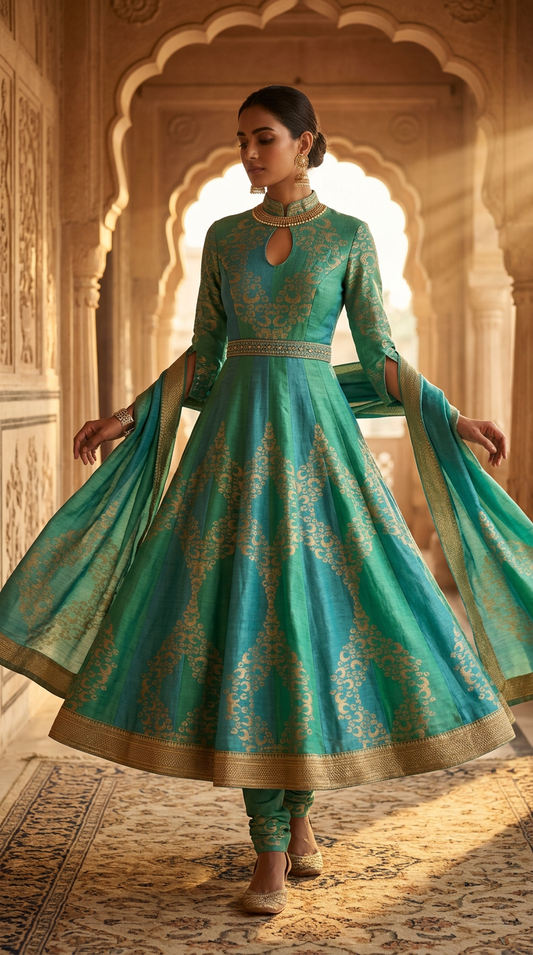 Customised Chanderi Anarkali set