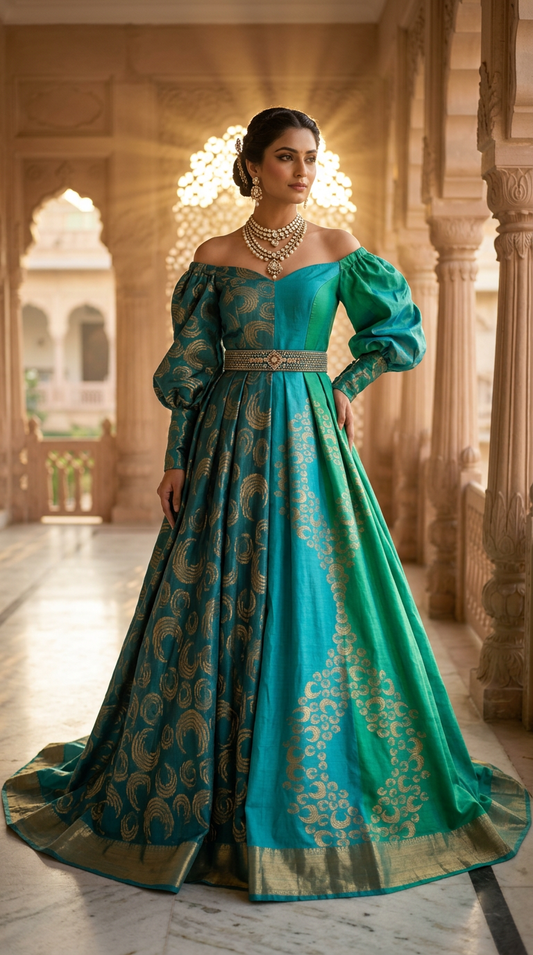 Customised Chanderi Anarkali set