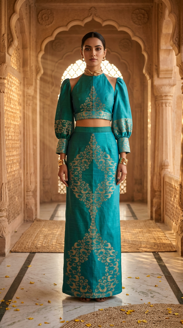 Customised Chanderi Anarkali set