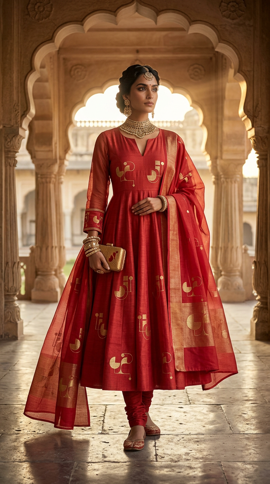 Customised Chanderi Anarkali set