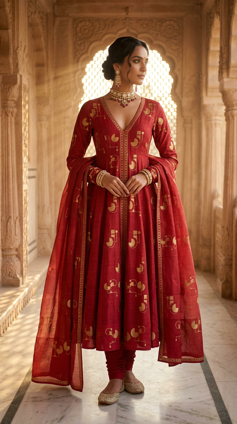 Customised Chanderi Anarkali set