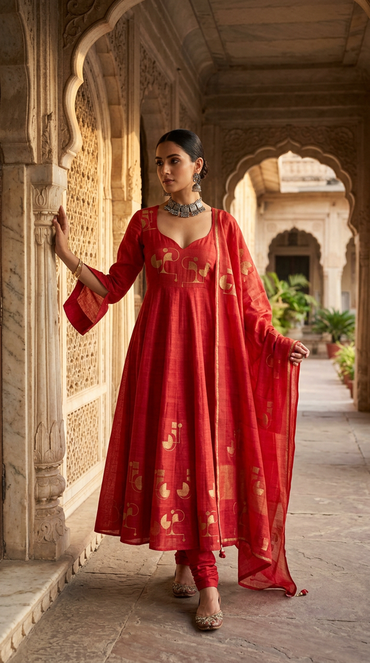 Customised Chanderi Anarkali set