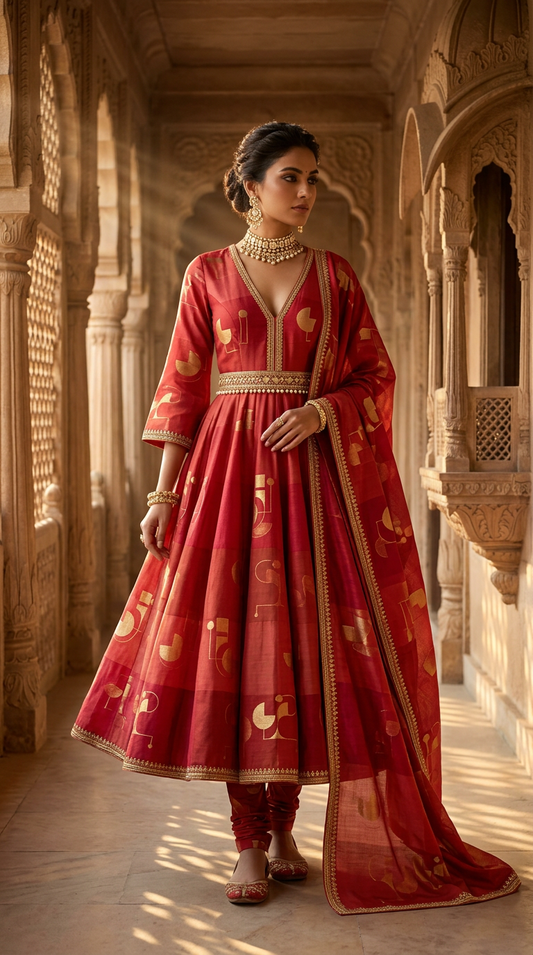 Customised Chanderi Anarkali set