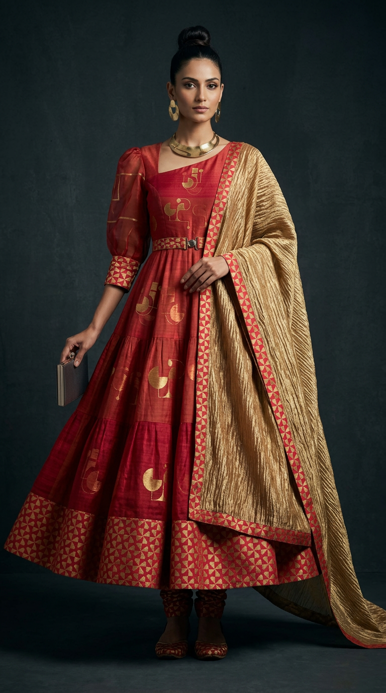 Customised Chanderi Anarkali set